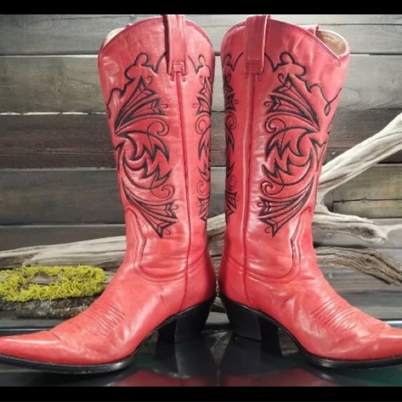 Lane Red Leather Cowboy boots womens size 7.5 - Picture 3 of 3